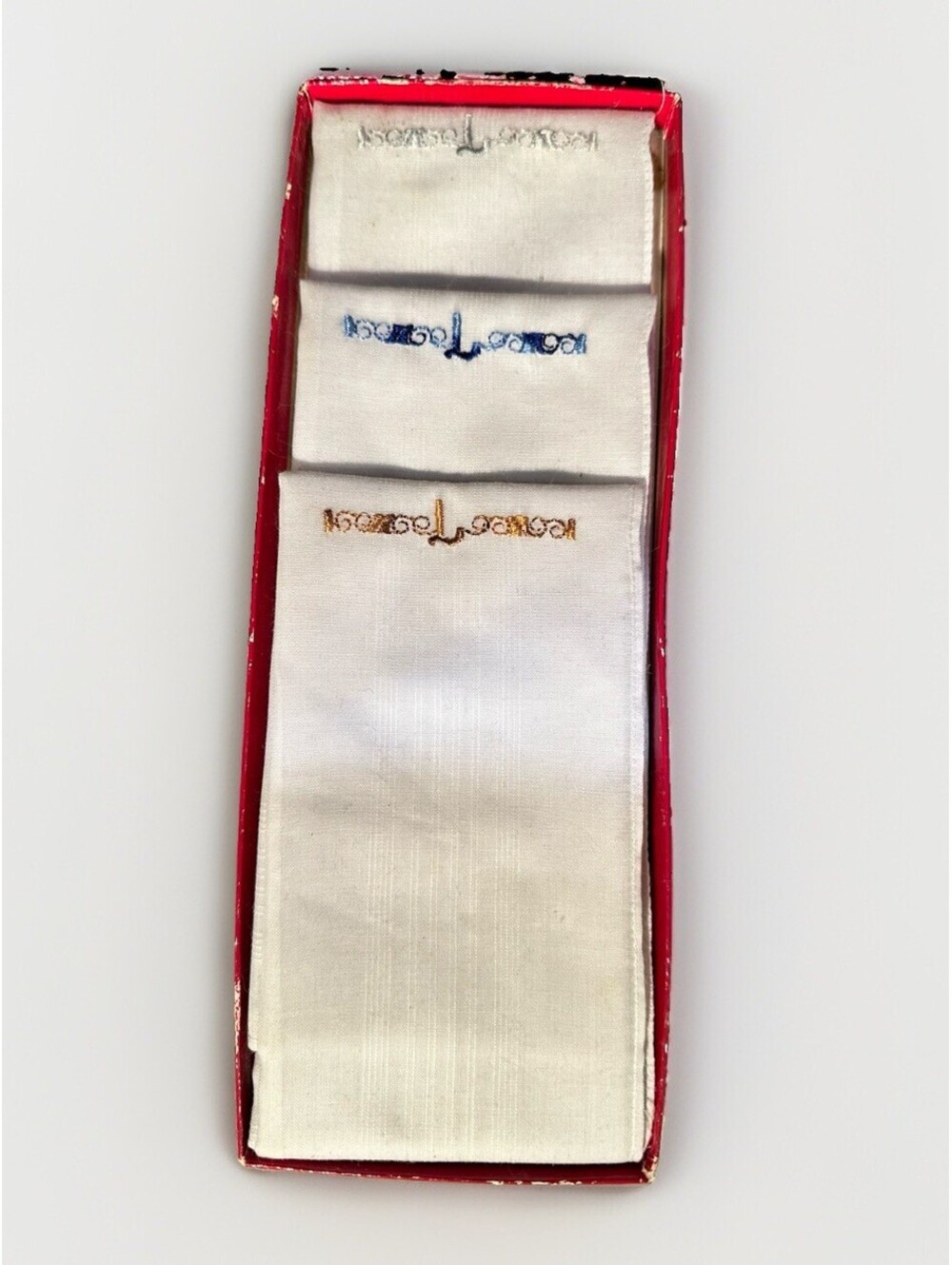 3 MENS VINTAGE COTTON HANDKERCHIEFS HANKIES EMBROIDERED LETTER "L" NEW - Picture 1 of 3
